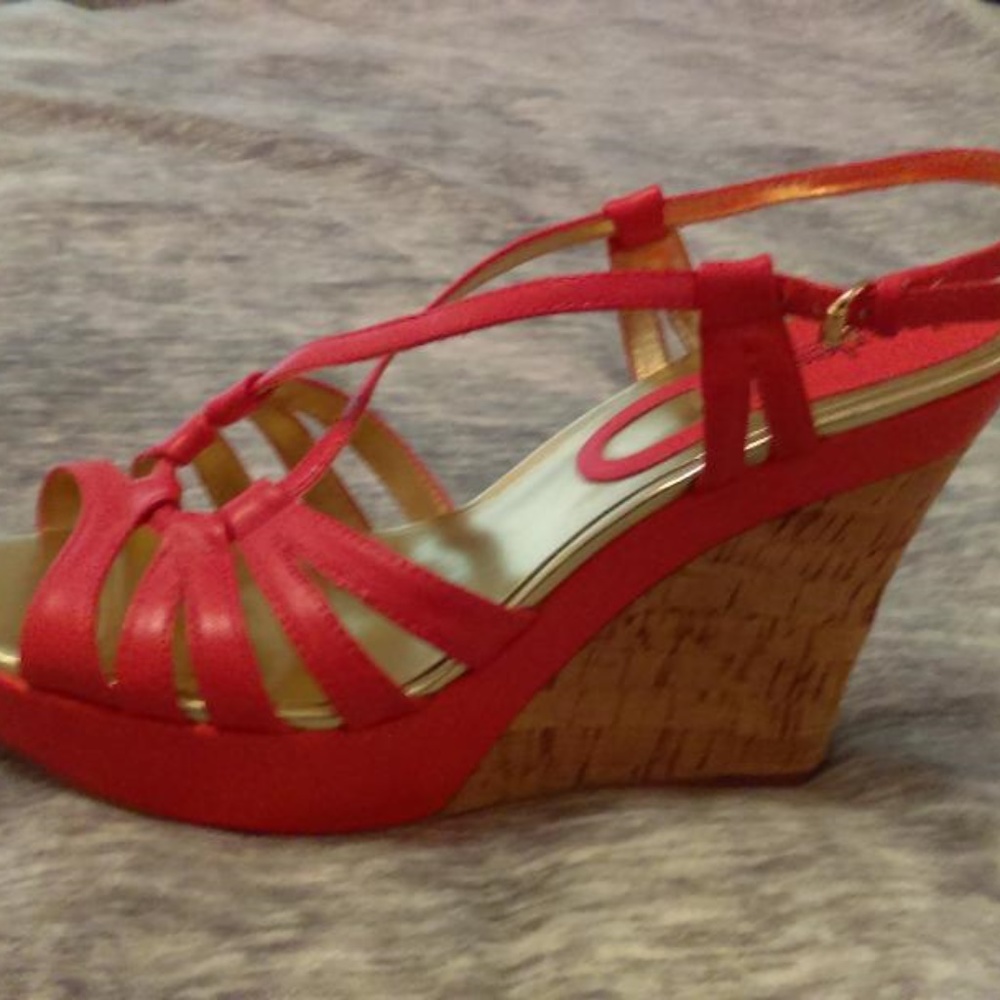 Coral wedge cork heeled sandals - Picture 2 of 5
